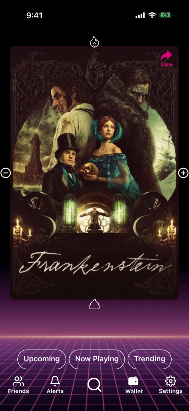 Picticular home screen: swipe through movie posters